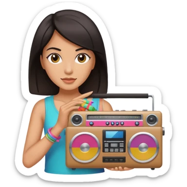 dar hair woman holding colorful boombox sticker