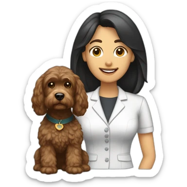 Brown Cockapoo with female teacher with black straight hair sticker