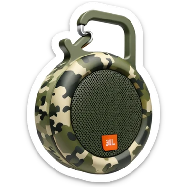 Minimalist JBL Clip 4 speaker with digital camouflage pattern, iOS emoji style sticker