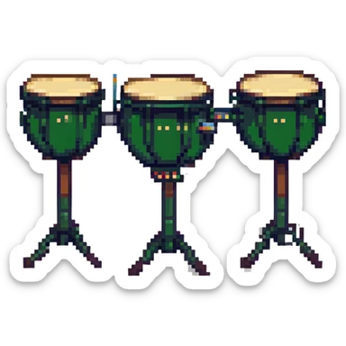 a set of four timpani drums, pixel art style sticker