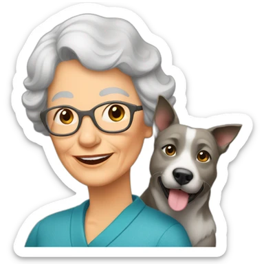 Grand mère avec chien sticker