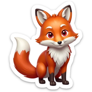 cinematic-noble [fox]-realistic-full-body-standing on all fours-emoji,-tail-tucked-close,-head-tilted-dramatically,-fox-[red]-fur,-simplified-yet-realistic-focused-features,-highly-detailed,-glowing-with-an-almost-sarcastic-glow  expressive eyes sticker