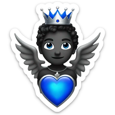 Black heart with wings and royal blue flames and a silver crown sticker