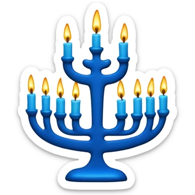 Blue menorah with 8 short candles and one tall candle in center sticker
