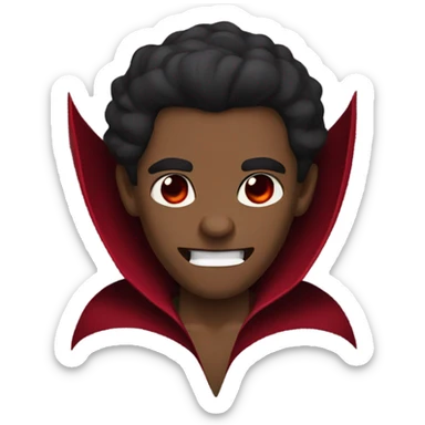 vampire, with brown skin red eyes, with fangs wearing a burgundy and red  cape sticker