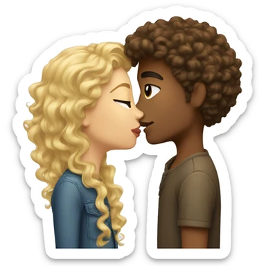 Blonde curly hair girl kissing tall brown hair guy sticker