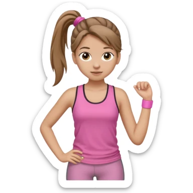 Девушка, светло русые, длинные волосы, собранные в хвост, серые глаза, розовая майка без рукавов и серые штаны sticker