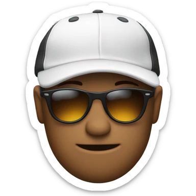 Thinking emoji 🤔 with a hat, a baseball hat, doing 👉🏻 with one hand. The emoji must be black. With sunglasses  sticker