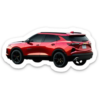 2020 Red Chevrolet Blazer with black wheels, black Chevrolet logo, on the road sticker