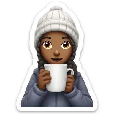 girl dressed for winter drinking hot chocolate  sticker