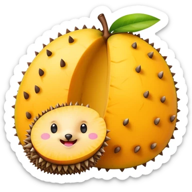 cute emoji-style mango, one half whole and one half sliced in hedgehog pattern, flat design, colorful, minimal shading, high resolution sticker
