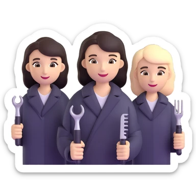 beauty salon team members with styling tools sticker