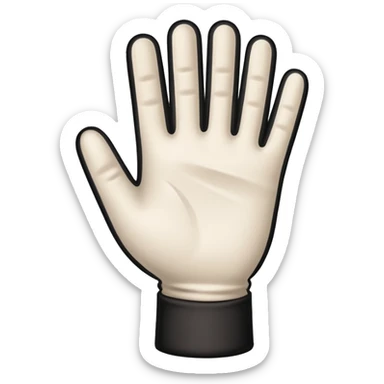 Apple emoji style cartoon hand, white glove, three black lines on the back sticker
