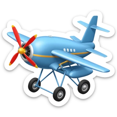 The aircraft's landing gear is one inflated, plump wheel with a strut, black in color, cartoon-style, isometric sticker