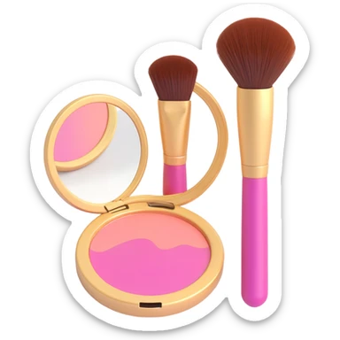 3D icon of a makeup brush and compact mirror, beauty and selfcare theme, elegant and modern sticker