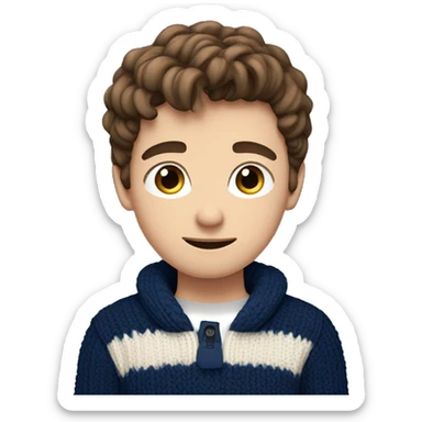 Teenage boy, wear a navy blue knitted sweared, blue eyes, brown hair sticker