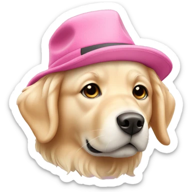 Cream golden retriever with pink hat sticker