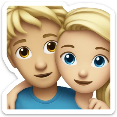 blonde girl with blue eyes and a boy with brown hair hugging  sticker