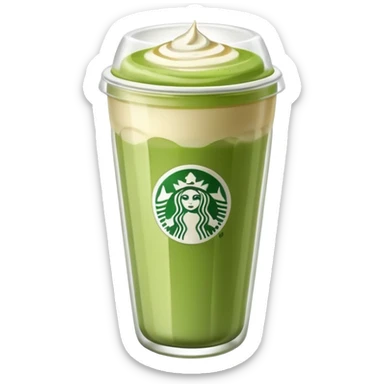 A clear glass with matcha latte. The glass should be a takeaway one, similar to Starbucks', but clear and without the logo. I'd like the latte to blend with the matcha. sticker