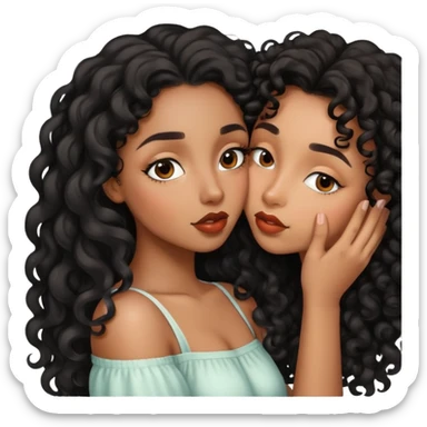 Brown girl with black curly long hair kiss sticker