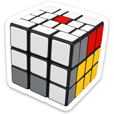 A 3x3 Rubik's Cube in monochromatic grayscale: white, light gray, medium gray, dark gray, black, minimalist iOS emoji style sticker