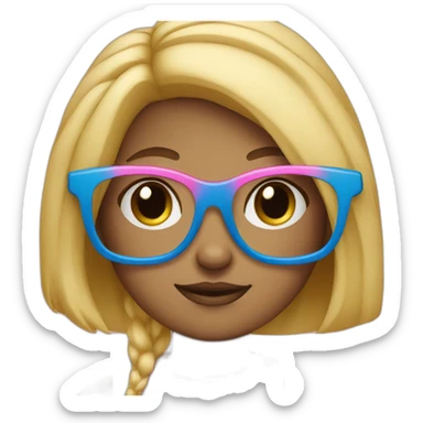 girl with blue and pink glasses and blond hair sticker