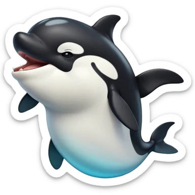 Cinematic Cute Yawning orca Portrait Emoji, Head tilted slightly with a dramatic, wide-open yawn, showcasing a sleek black-and-white body with gently relaxed fins and sleepy, half-closed eyes, Simplified yet irresistibly adorable features, highly detailed, glowing with a soft, cozy marine glow, high shine, relaxed yet expressive, stylized with a dash of whimsical deep-sea charm, soft glowing outline, capturing the essence of a drowsy yet affectionate orca that appears ready to stretch out in the waves for a nap! sticker