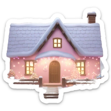 Snowy cottage with pretty light pink Christmas lights  sticker