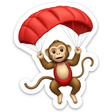 monkey flying with big red parachute sticker