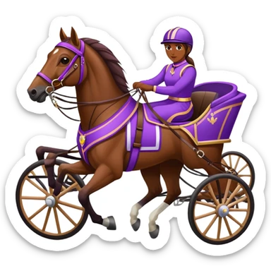 a harness racing horse with a driver in purple dress sticker