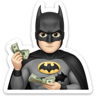 Batman counting money with bundles of bills sticker
