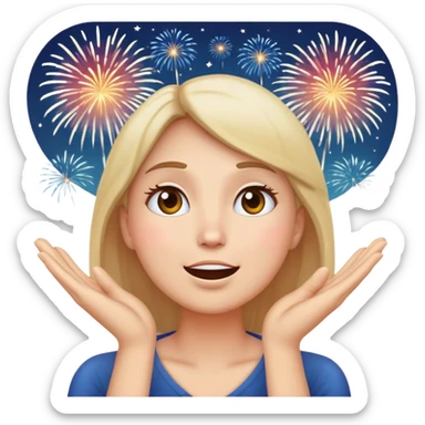 classic emoji style face with hands on cheeks, looking up at fireworks sticker