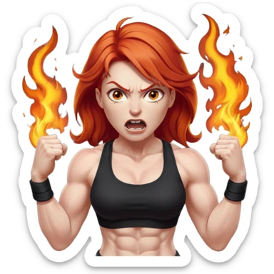 burning angry bodybuilder red haired woman sticker