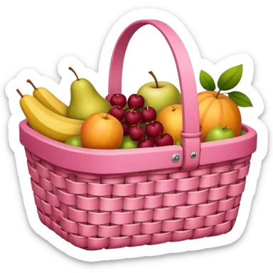 Pink basket, plaid lining, with both food, drink and fruits sticker