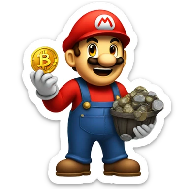 Mario miner looks like holding Bitcoin sticker