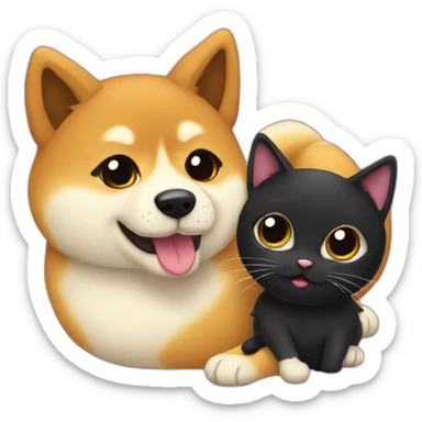 shibainu and black cat being-in-love sticker