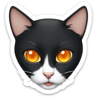 Tuxedo cat with orange eyes and little fangs sticker