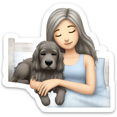 White girl brown long hair sleeping with a grey schanuzer  sticker