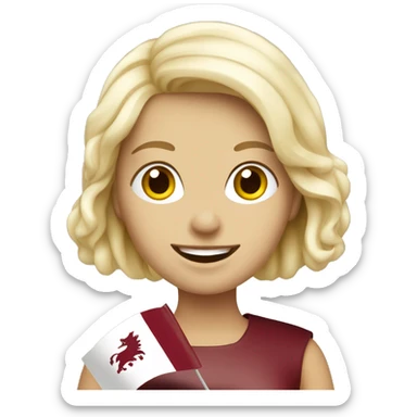 Happy blonde woman with a flag of Latvia in hands sticker