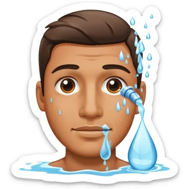 man with water on their face sticker