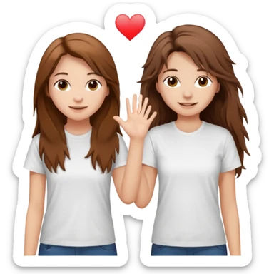 clean girl say hi to each other, she have a long brown hair a little messy and wearing white t-shirt sticker