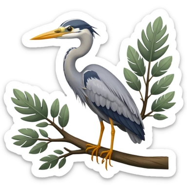 Grey Heron in a green tree sticker