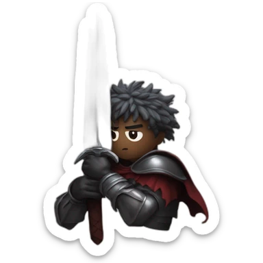 angry berserk guts carrying a huge sword on his shoulder framed on his bust sticker