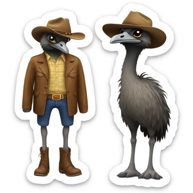 emu in cowboy boots and hat sticker