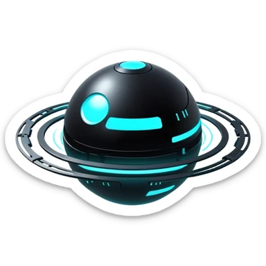 Black modern futuristic cyberpunk planet with cyan glowing accents sticker