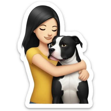 White Girl with black hair hug a pitbull sticker