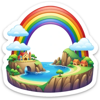 Rainbow Bridge – Arched rainbow connecting flying islands. sticker