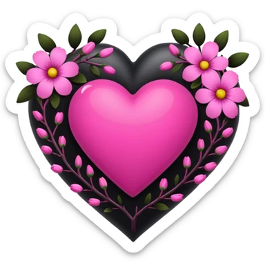 a black heart around which are branches with dark pink flowers sticker
