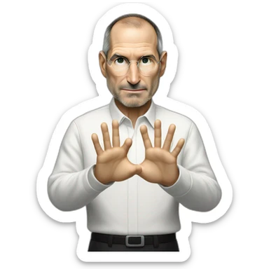 STEVE JOBS showing his hands with the chiffre 5 sticker