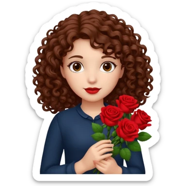 A girl with curly hair and res flowers in her hands sticker